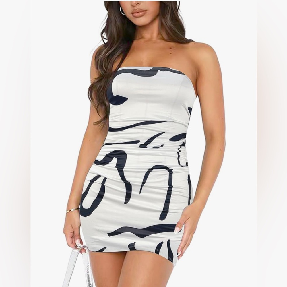 Black and White Strapless Mini Dress